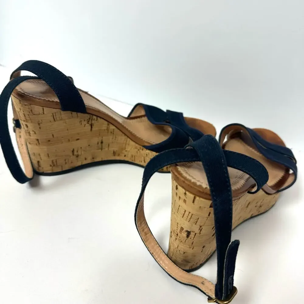 CHLOE Blue Wedge Open Toes Sandal Heel Size 40